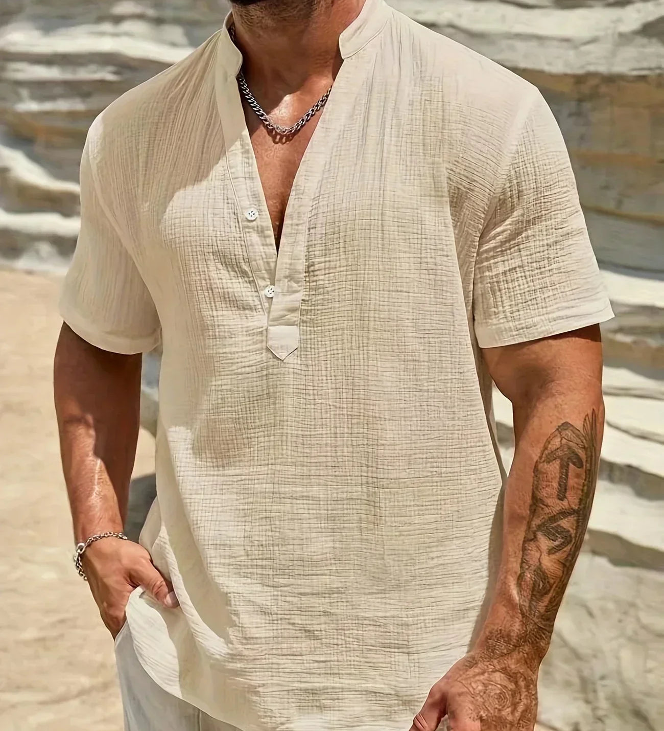 Eliyan - Cămașă elegantă de vară cu guler înalt