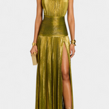 Rochie metalizată cu spate deschis și fante înalte Boyana Halter