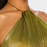 Rochie metalizată cu spate deschis și fante înalte Boyana Halter