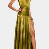Rochie metalizată cu spate deschis și fante înalte Boyana Halter