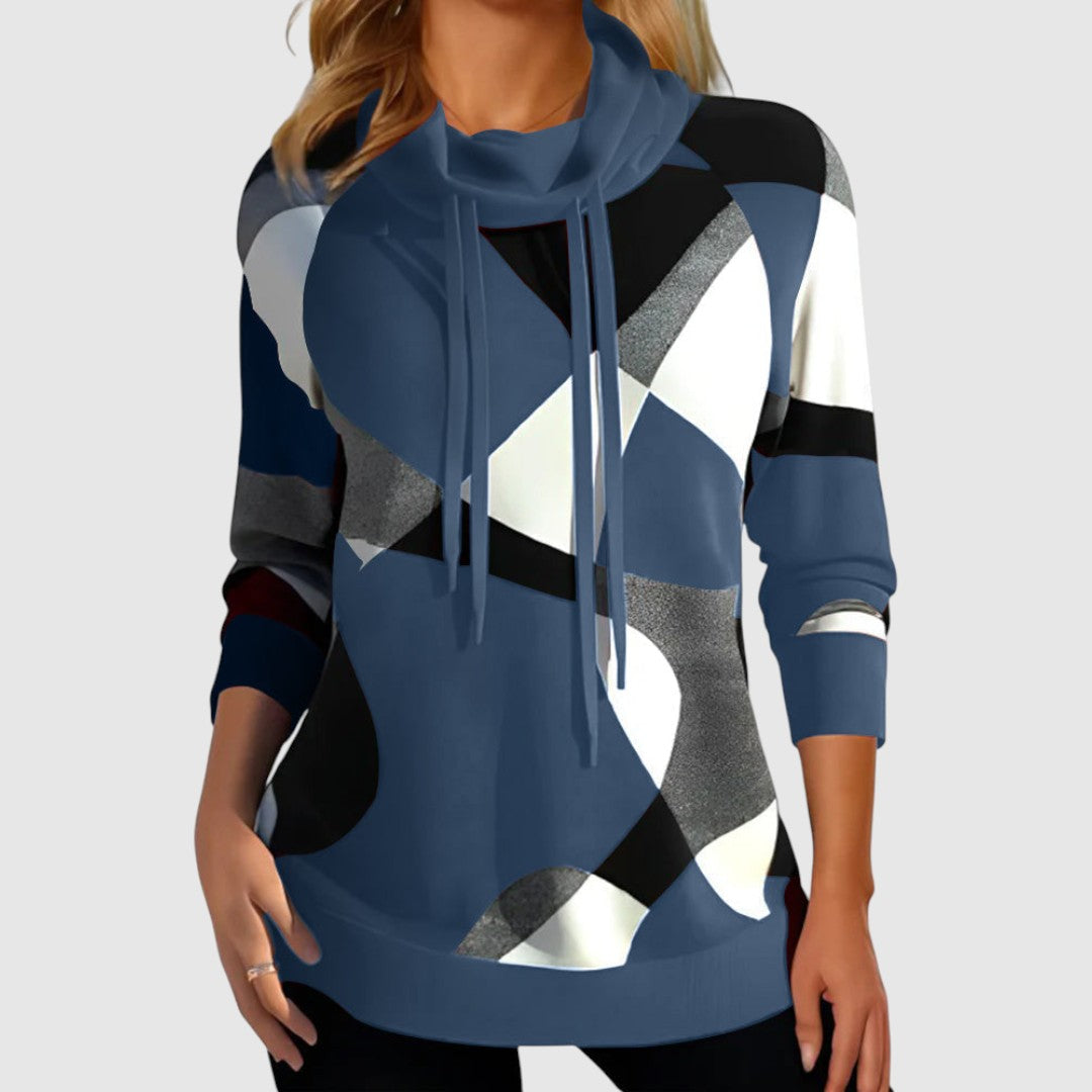 Pulover tricotat cu design artistic și glugă