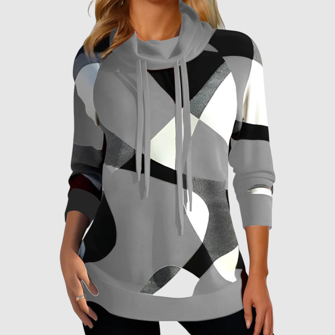 Pulover tricotat cu design artistic și glugă