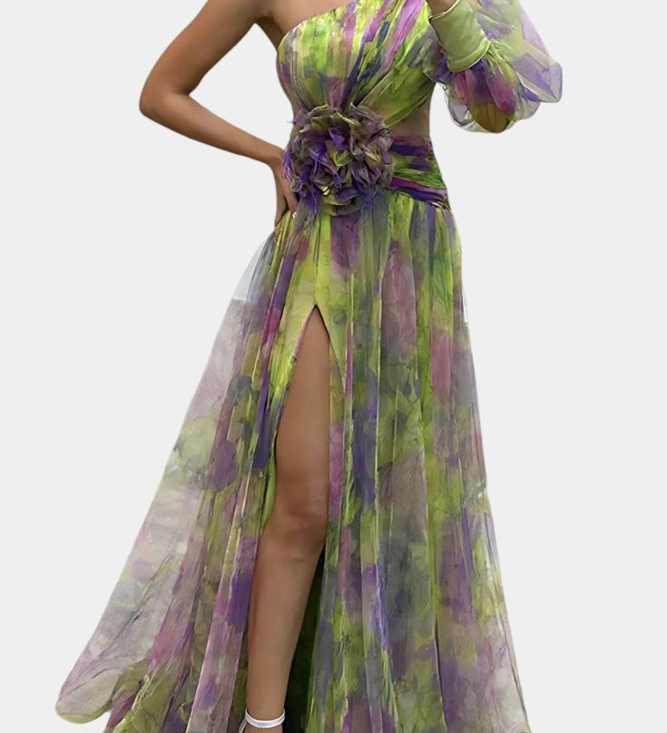 Teodora Rochie Maxi Asimetrice cu Un Umăr și Model Artistic