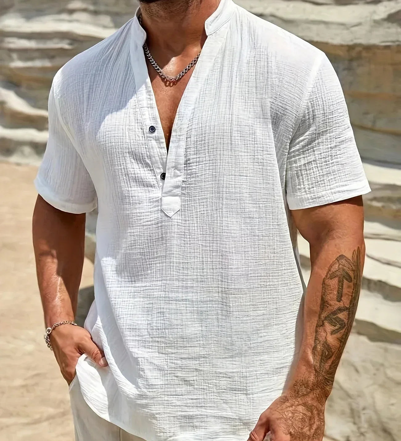 Eliyan - Cămașă elegantă de vară cu guler înalt