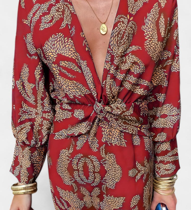 Rochie Maxi Emma cu Decupaj în V și Nod Frontal