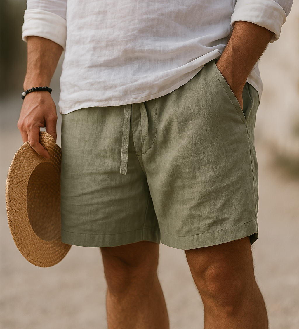 Strahil - Pantaloni scurți eleganți din in cu talie elastică