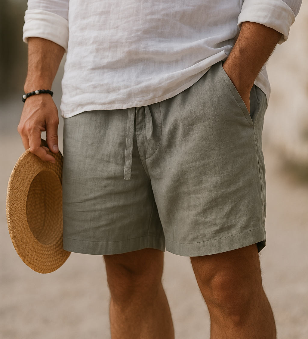 Strahil - Pantaloni scurți eleganți din in cu talie elastică