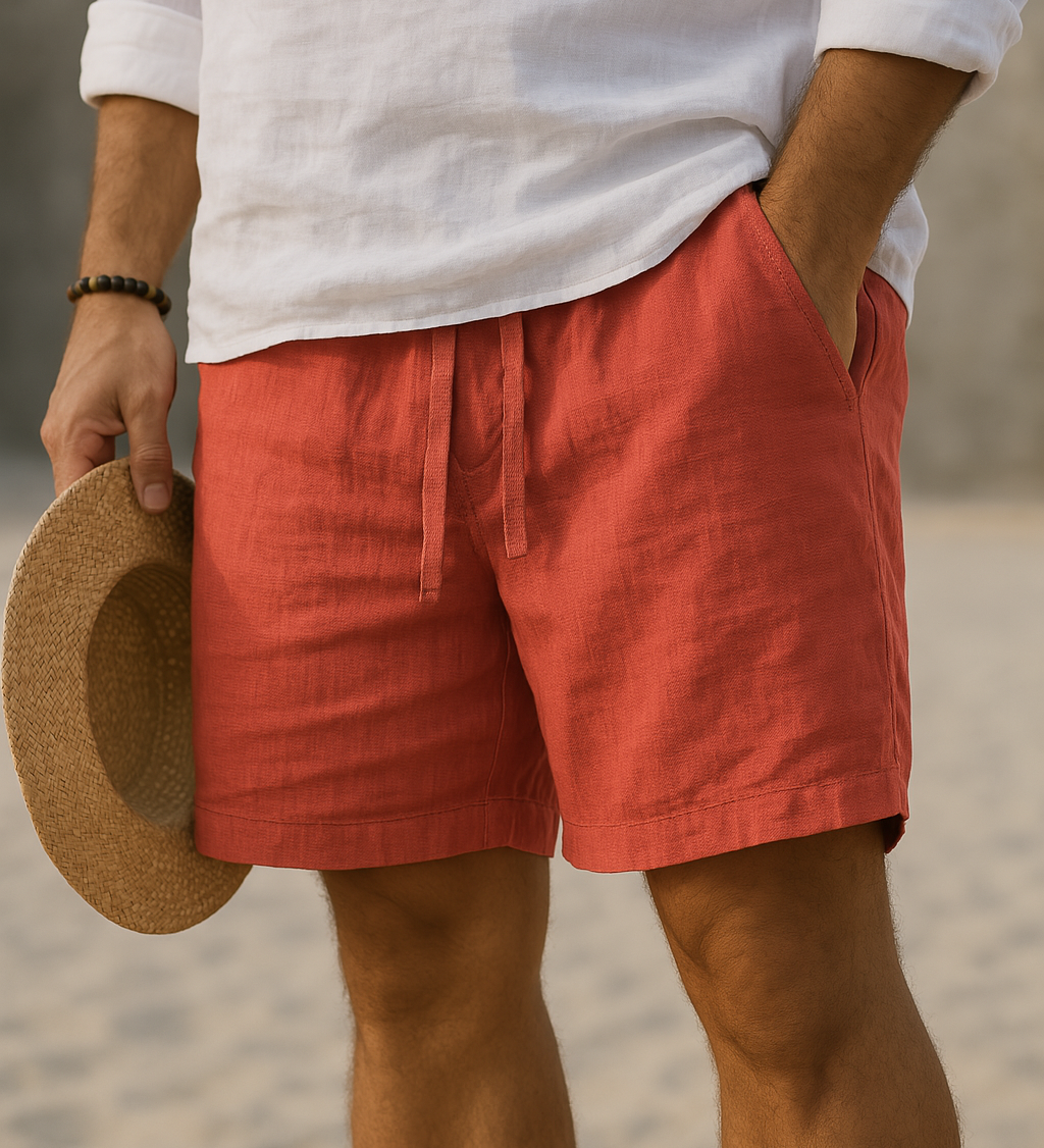 Strahil - Pantaloni scurți eleganți din in cu talie elastică