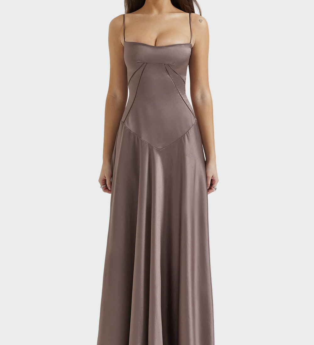 Rochie maxi din satin cu bretele subțiri