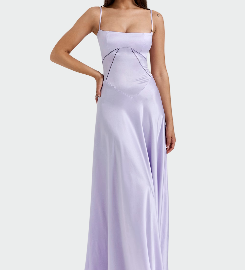 Rochie maxi din satin cu bretele subțiri