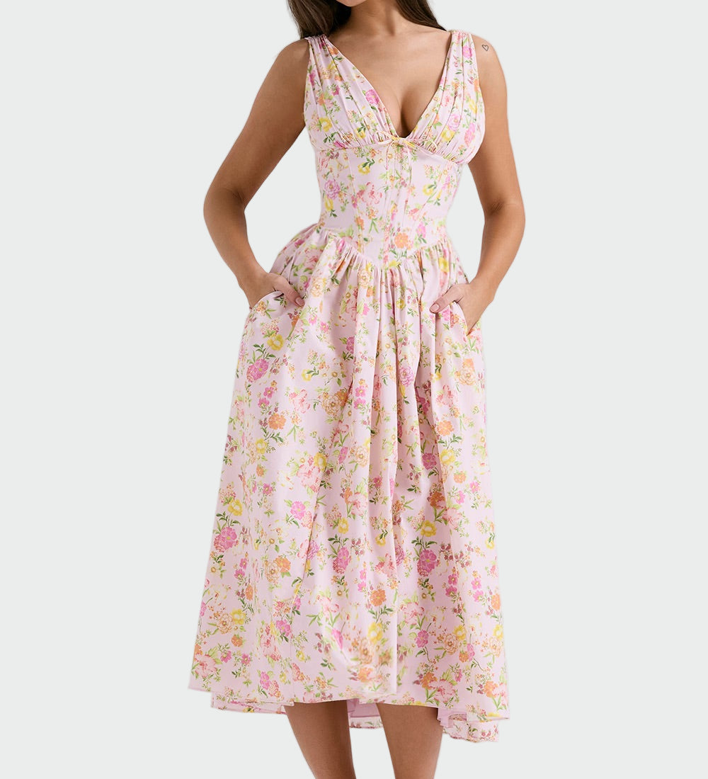 Rochie Midi Romantică Flori