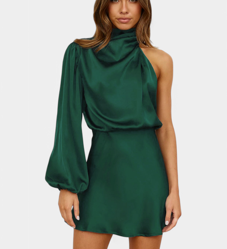 Rochie mini Jelena cu drapaj pe un umăr