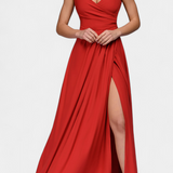 Rochie Lungă Tatiana cu Drapare În Față și Decupaj Acoperit