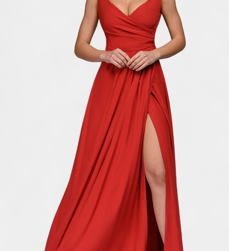 Rochie Lungă Tatiana cu Drapare În Față și Decupaj Acoperit