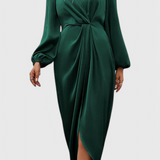 Rochie Elegantă Lungă Andrea cu Decupaj în V și Fisură Pe Laterale