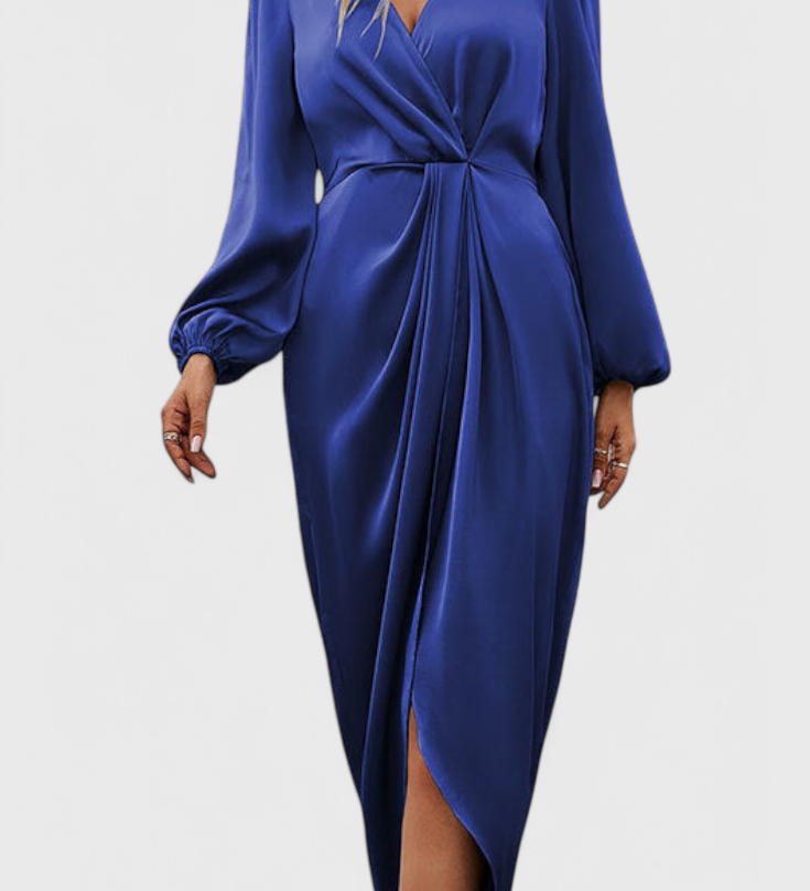 Rochie Elegantă Lungă Andrea cu Decupaj în V și Fisură Pe Laterale