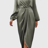 Rochie Elegantă Lungă Andrea cu Decupaj în V și Fisură Pe Laterale