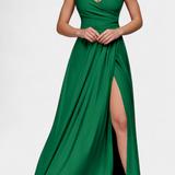 Rochie Lungă Tatiana cu Drapare În Față și Decupaj Acoperit