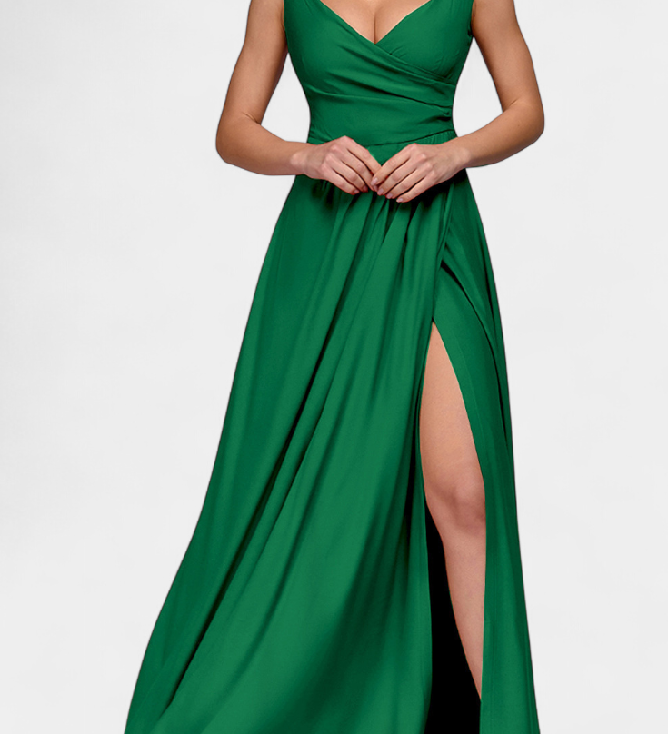 Rochie Lungă Tatiana cu Drapare În Față și Decupaj Acoperit