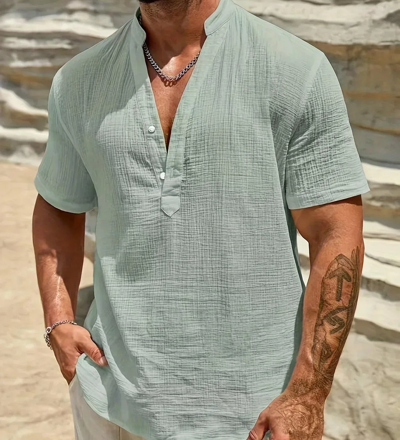 Eliyan - Cămașă elegantă de vară cu guler înalt