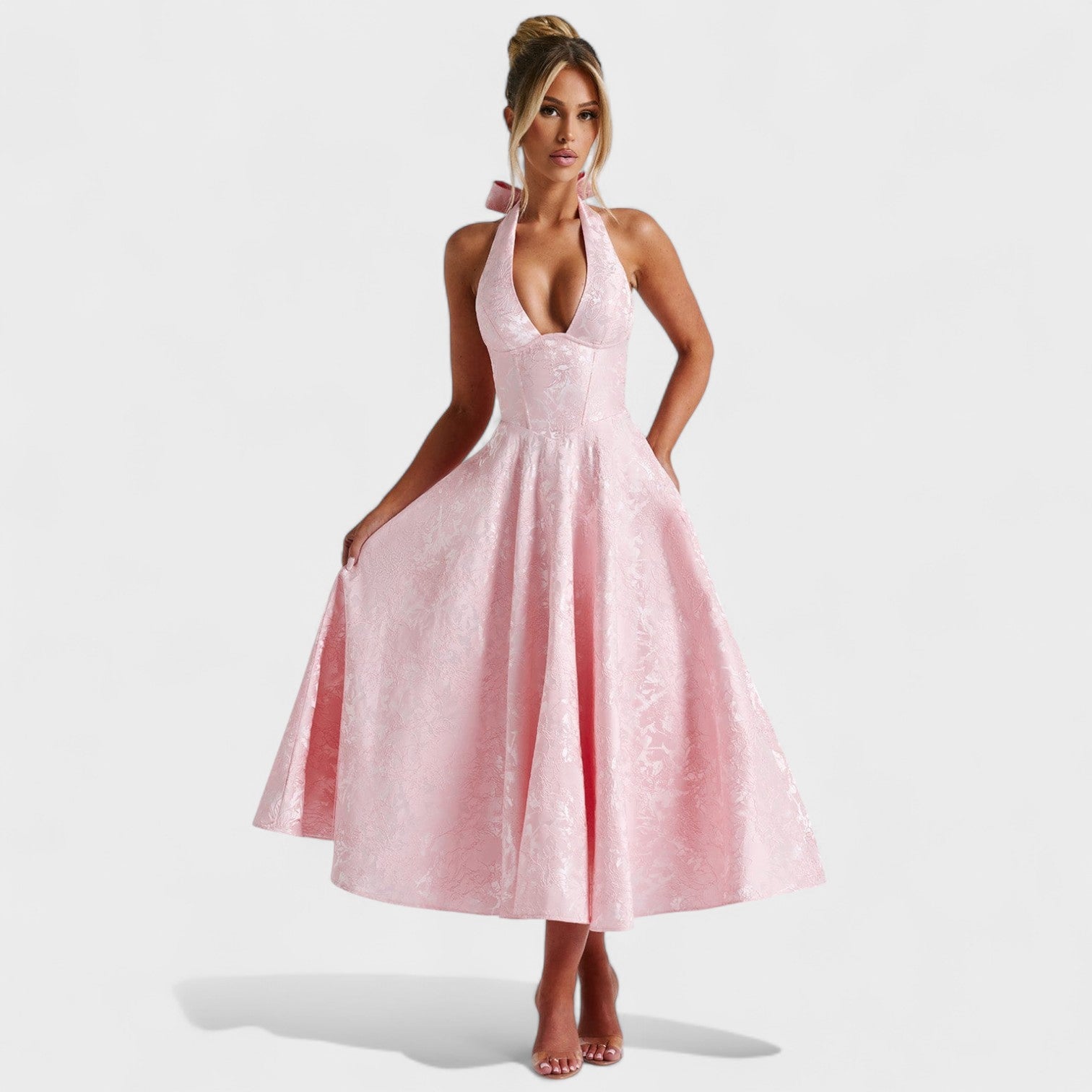 Julieta – Rochie midi cu decolteu halter