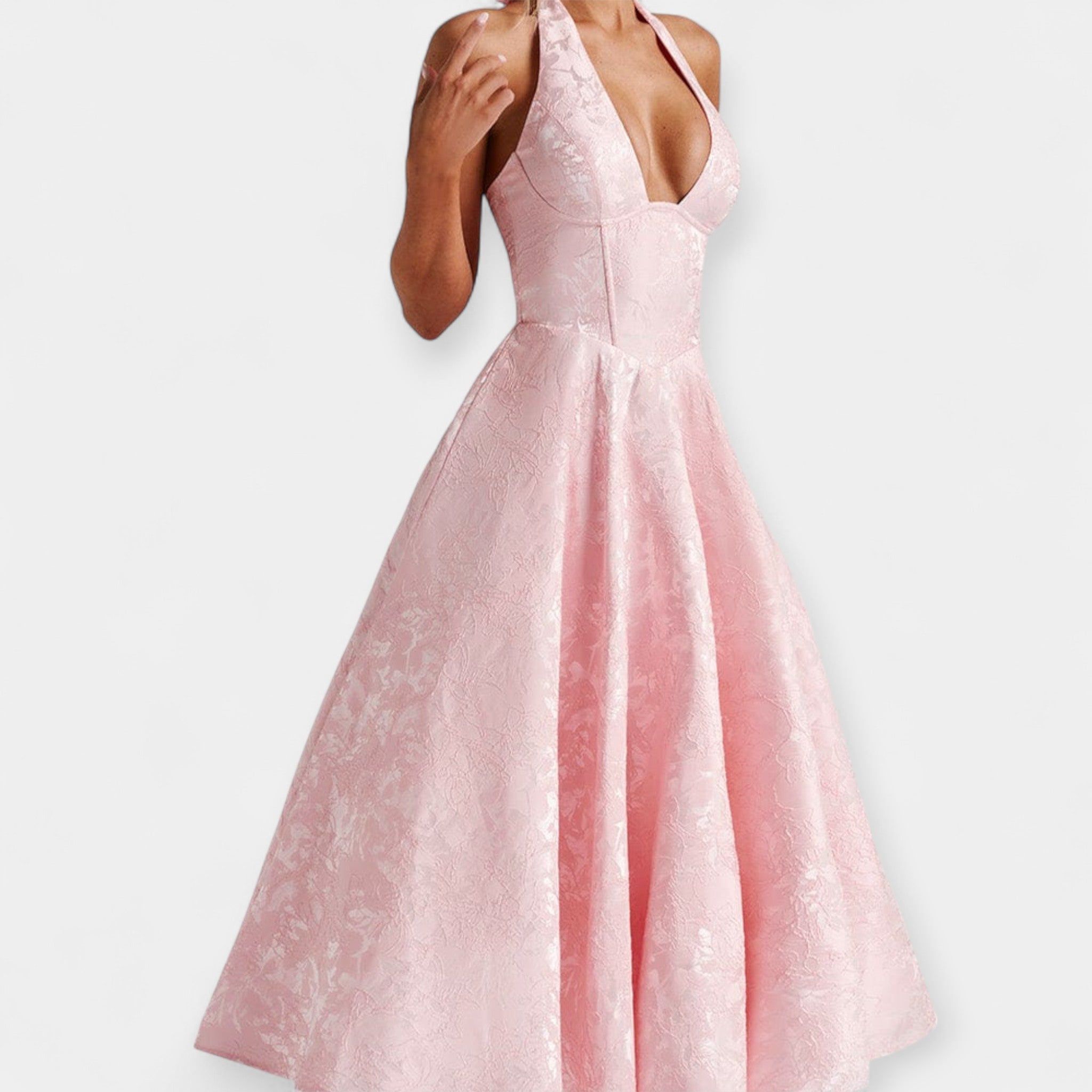 Rochie Midi cu Spate Deschis și Design cu Corset