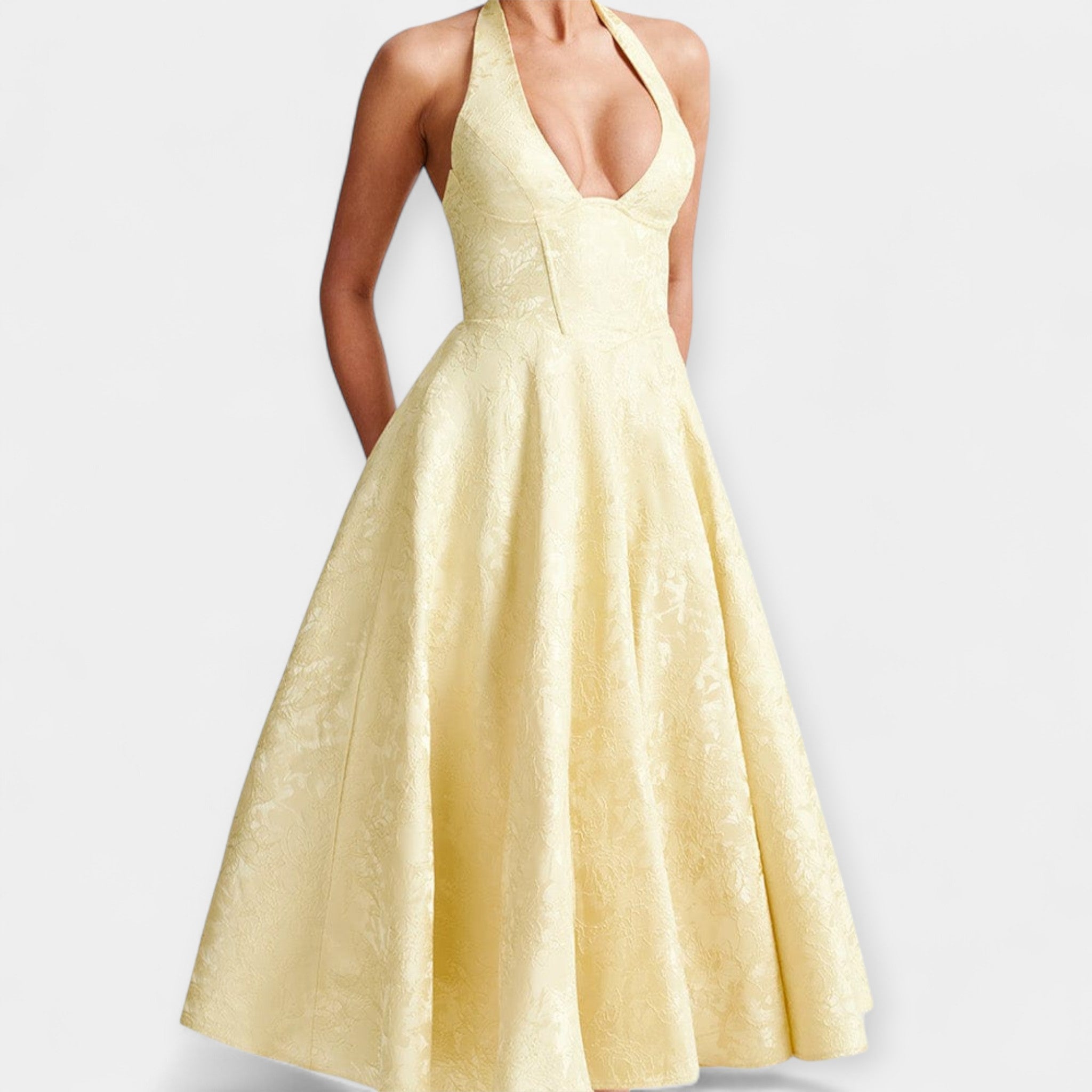 Rochie Midi cu Spate Deschis și Design cu Corset