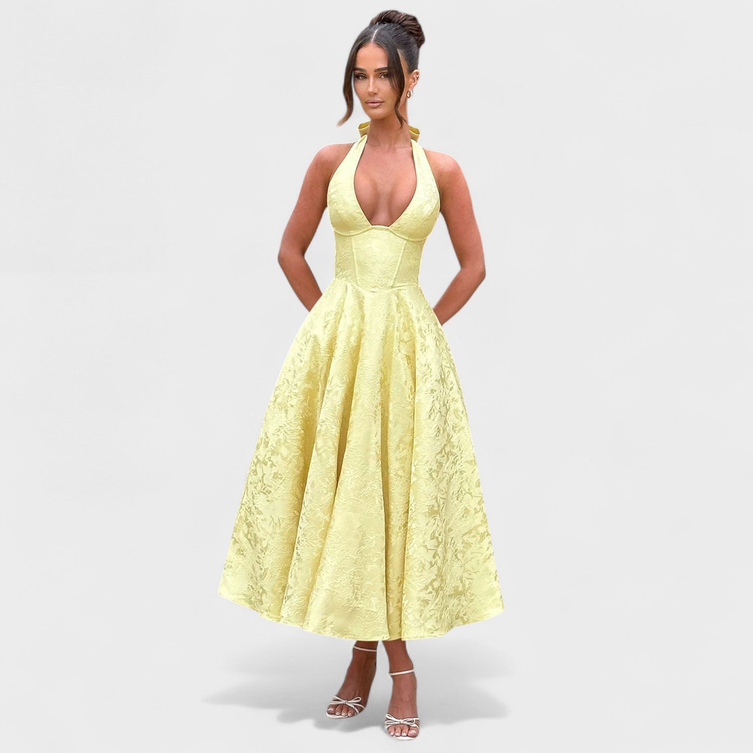 Julieta – Rochie midi cu decolteu halter