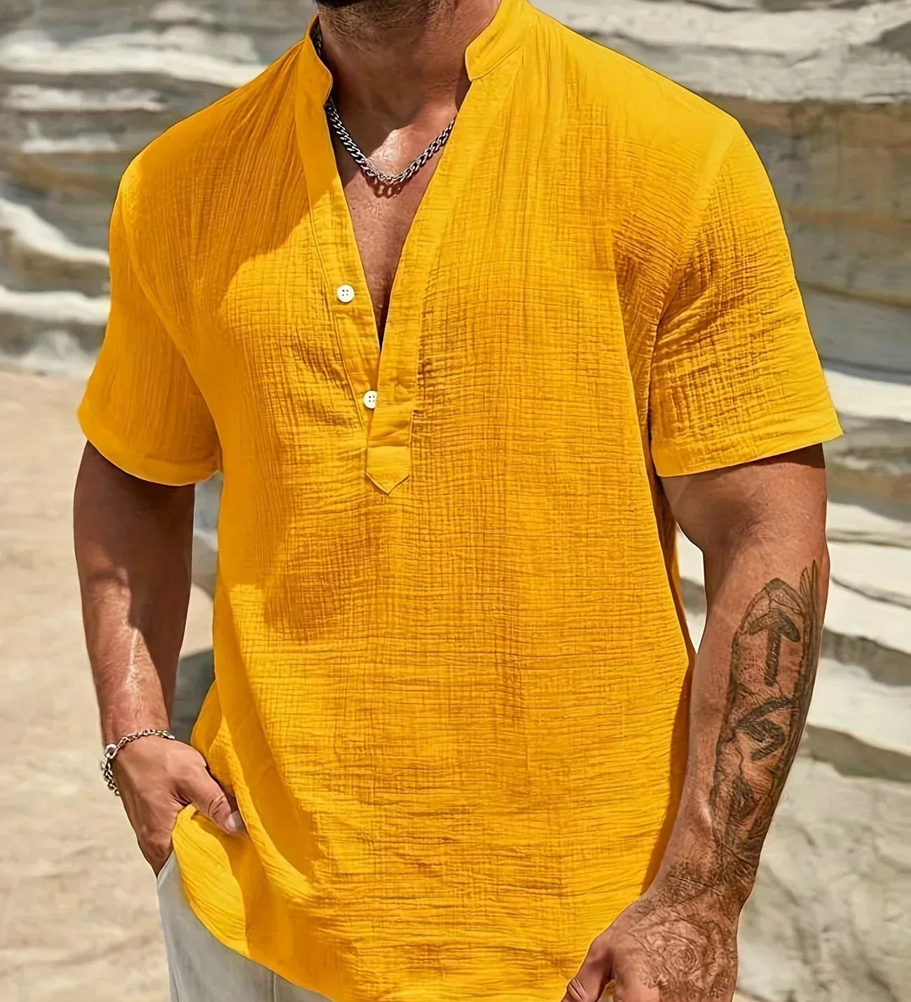 Eliyan - Cămașă elegantă de vară cu guler înalt