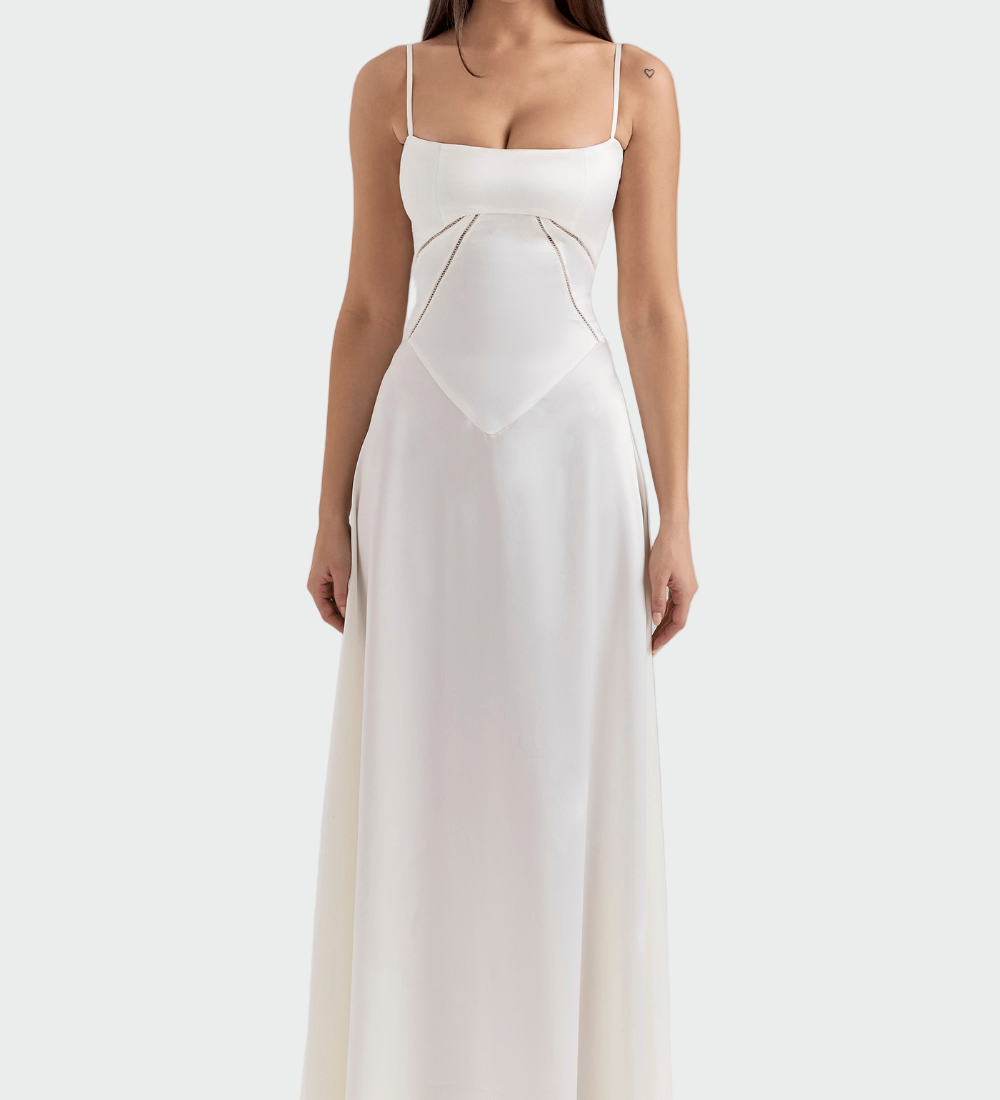 Rochie maxi din satin cu bretele subțiri