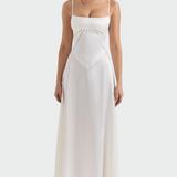 Rochie maxi din satin cu bretele subțiri