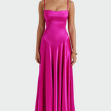 Rochie maxi din satin cu bretele subțiri