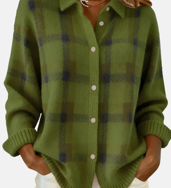 Elena – Cămașă tricotată premium în carouri 