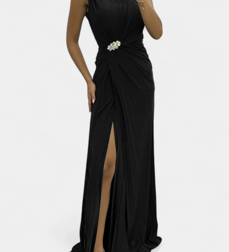 Emilia Rochie Maxi cu Plisaje și Decupaj Pe Laterale