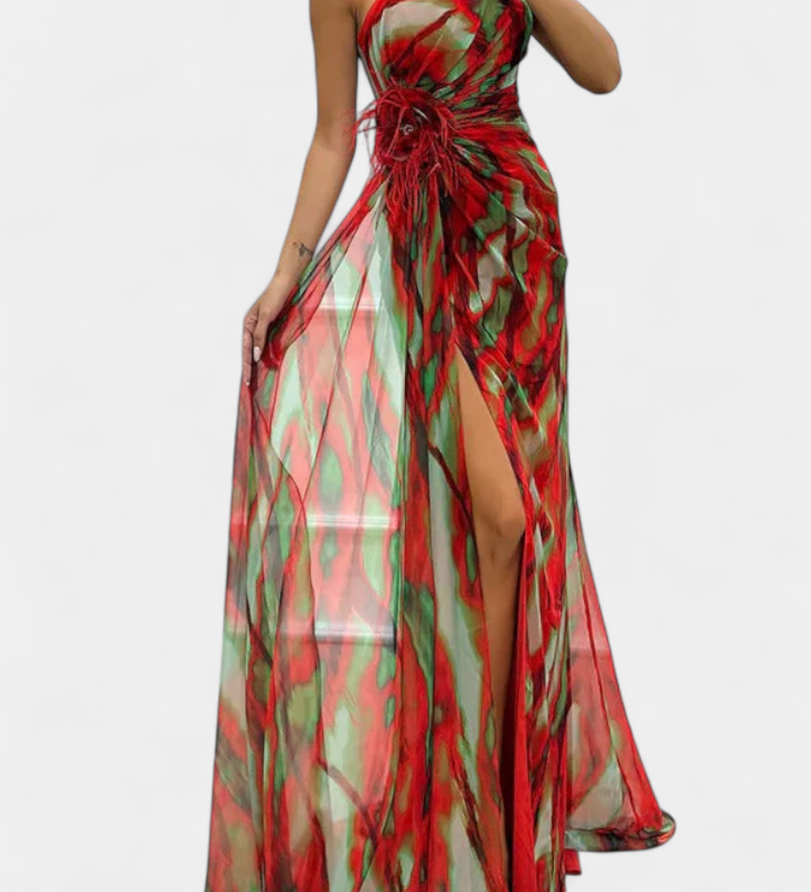 Rochie Maxi Asimetrică Blanka cu Model Vibrant