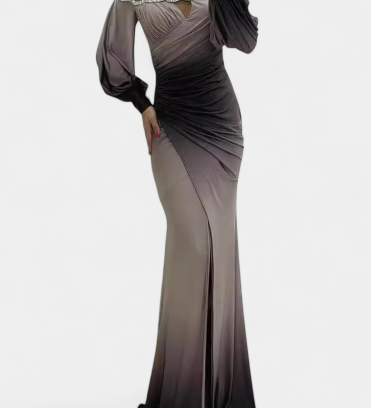 Rochie Maxi Silviana Ombre cu Umeri Decupați