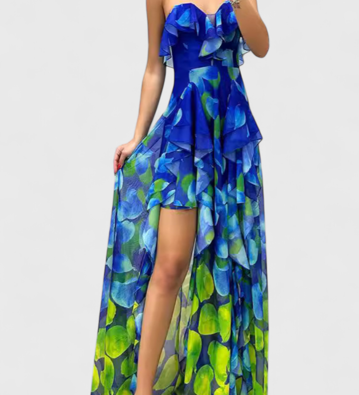 Zrinika Maxi Rochie fără Mâneci cu Volane și Deschidere Gradient