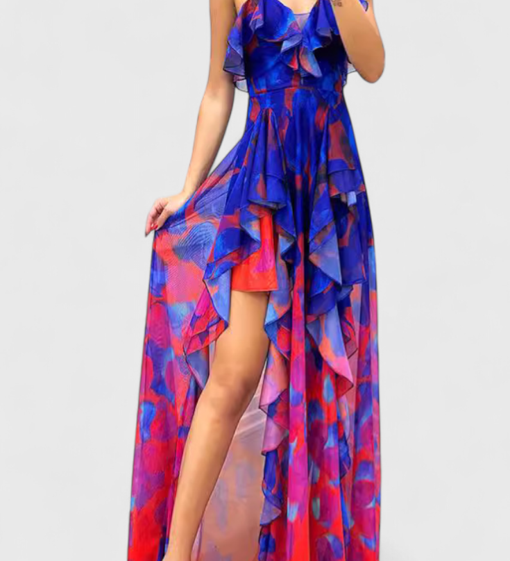 Zrinika Maxi Rochie fără Mâneci cu Volane și Deschidere Gradient