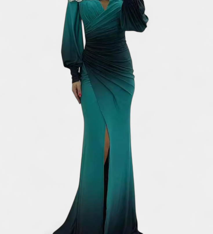 Rochie Maxi Silviana Ombre cu Umeri Decupați