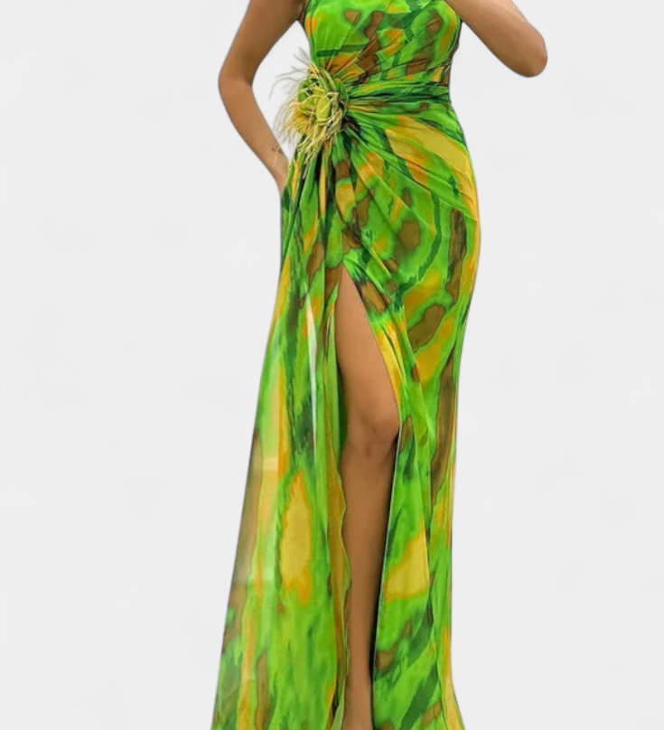 Rochie Maxi Asimetrică Blanka cu Model Vibrant