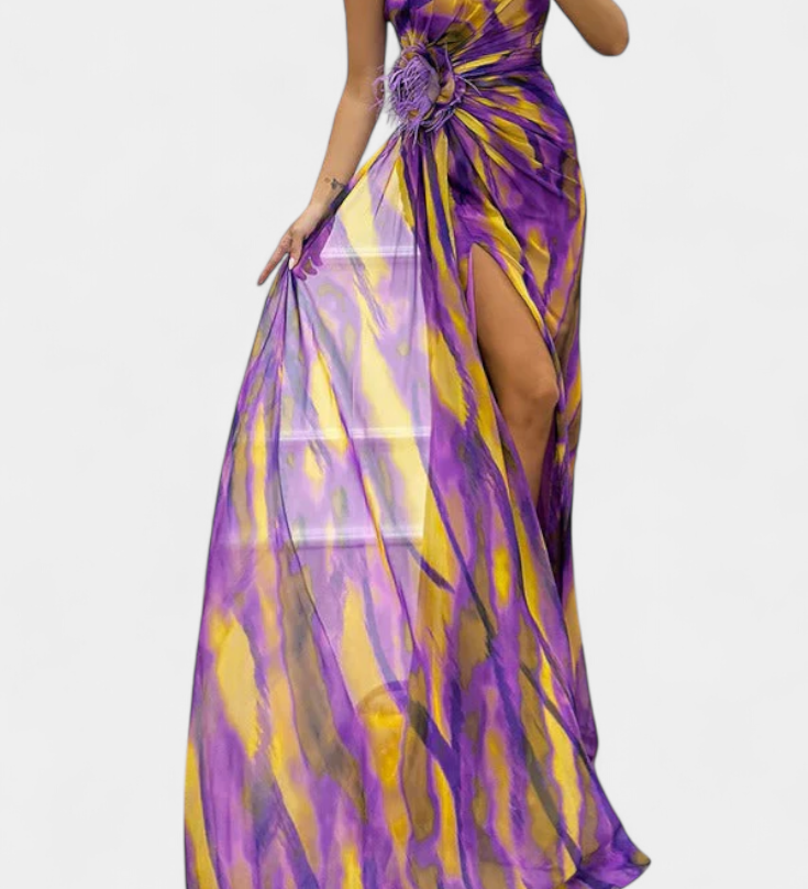 Rochie Maxi Asimetrică Blanka cu Model Vibrant