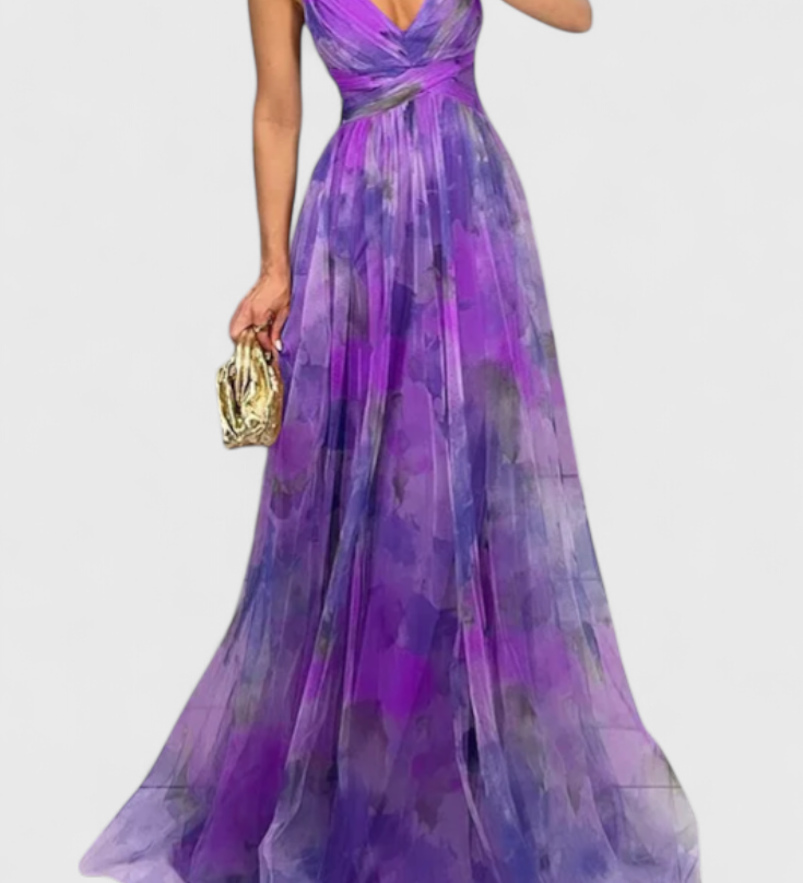 Rochie maxi Magdalena cu imprimeu floral și decolteu în V