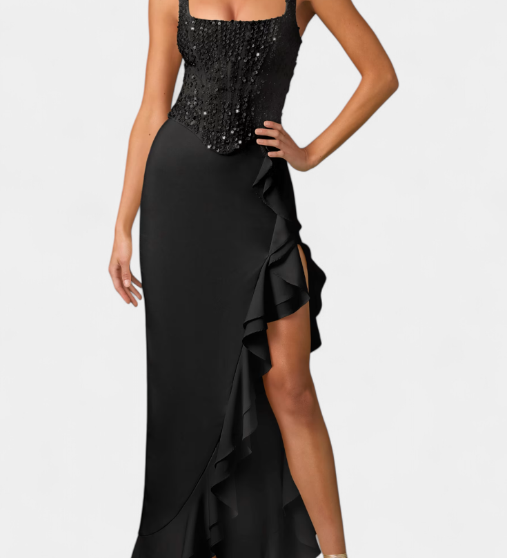 Rochie Midi Filipa cu Corset și Volane Asimetrică