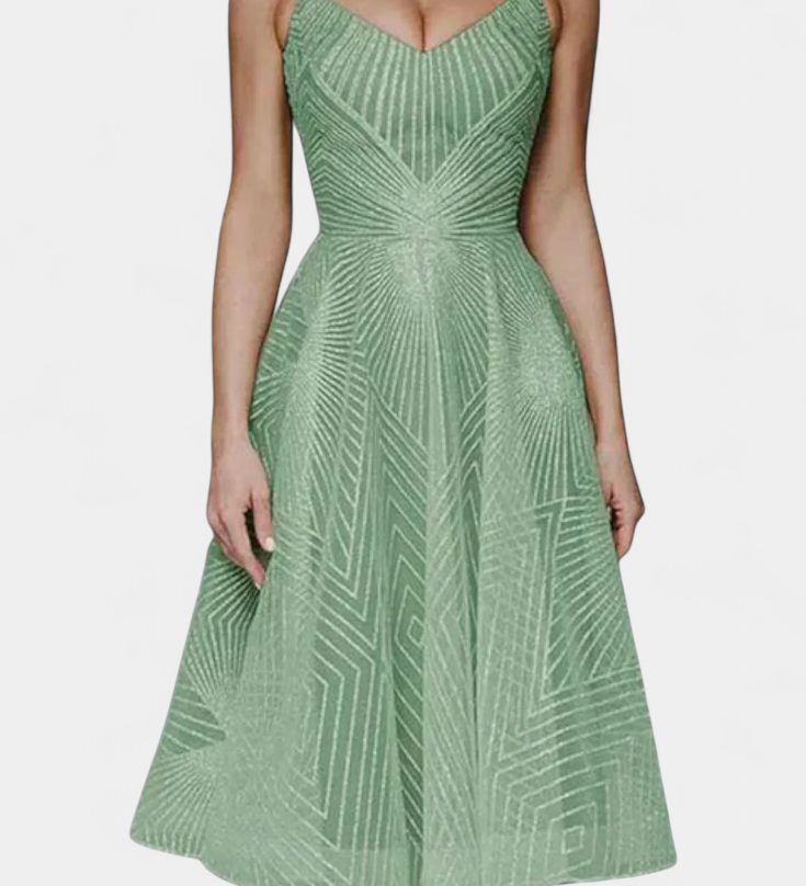 Rochie Lungă Dragana cu Broderie și Siluetă în A