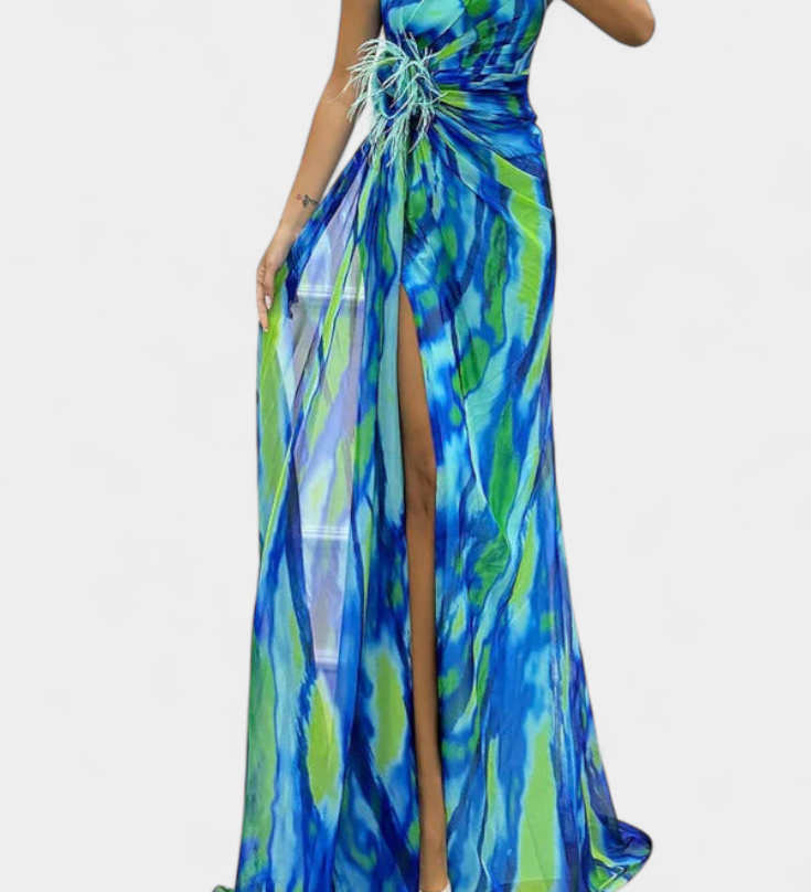 Rochie Maxi Asimetrică Blanka cu Model Vibrant