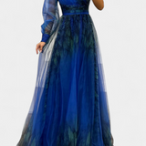 Rochie Maxi din Șifon cu Umăr Decupat și Floare Voluminoasă