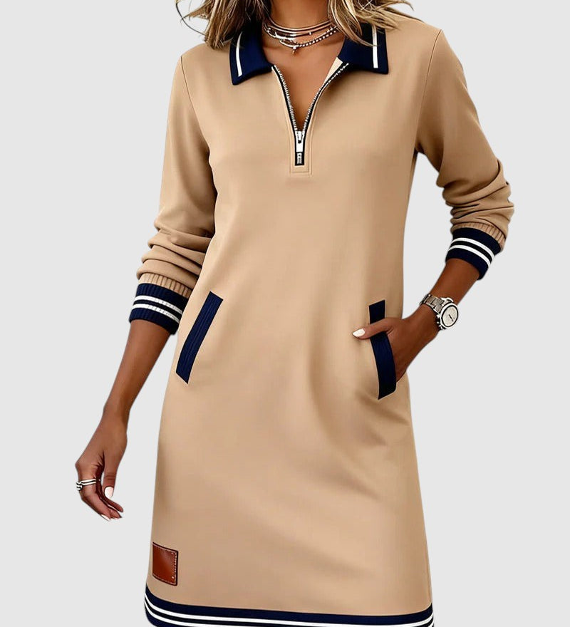 Darina – Rochie Sport cu Fermuar și Guler Polo