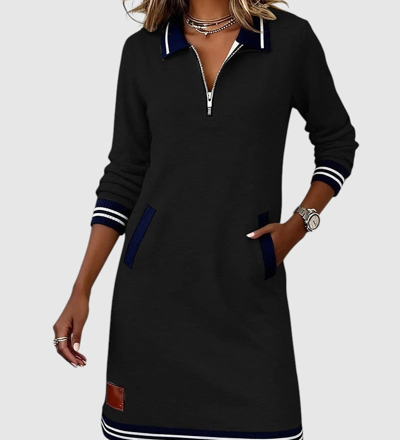 Darina – Rochie Sport cu Fermuar și Guler Polo