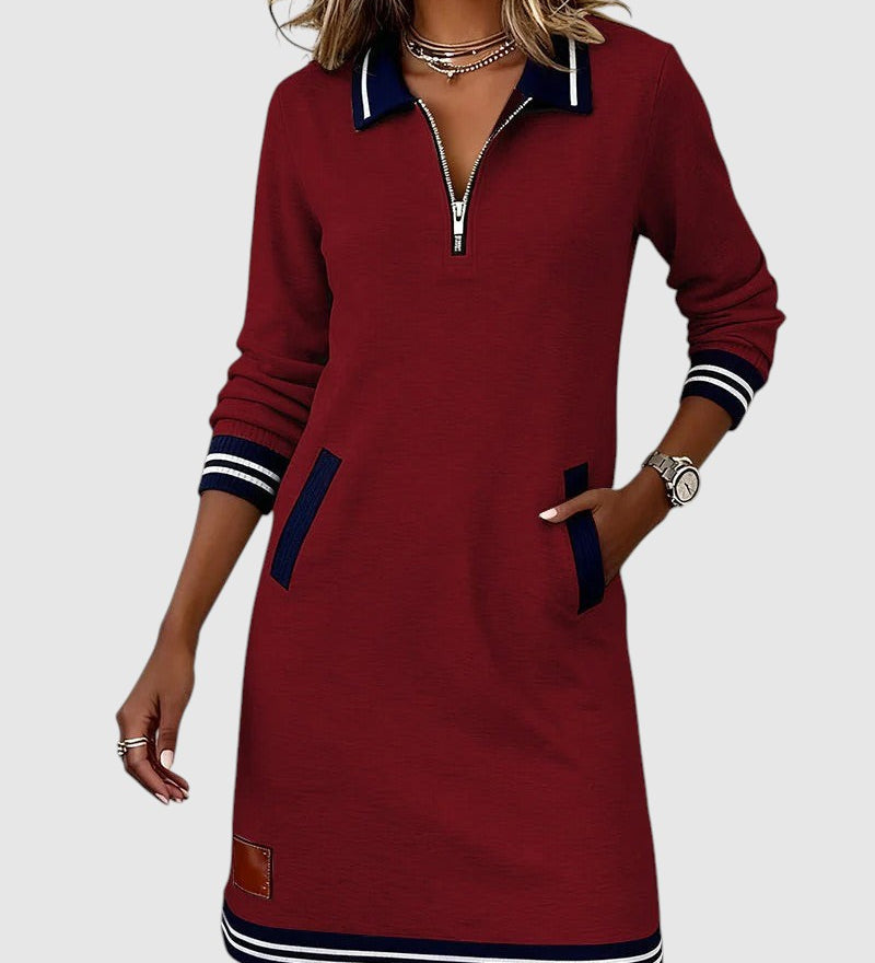 Darina – Rochie Sport cu Fermuar și Guler Polo