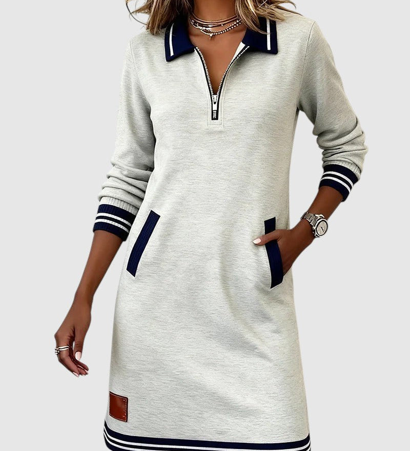 Darina – Rochie Sport cu Fermuar și Guler Polo